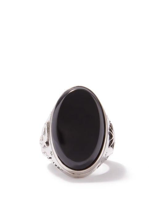 Alexander Mcqueen - Logo-engraved Glass And Metal Ring - Womens - Black Silver