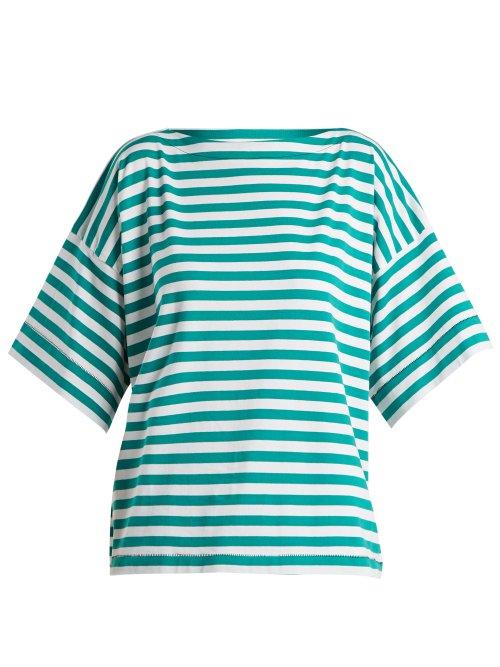 Matchesfashion.com Marni - Boat Neck Striped Cotton Top - Womens - Green Stripe