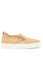 Chlo - Lauren Lace-covered Leather Trainers - Womens - Brown