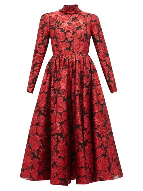 Matchesfashion.com Erdem - Tedora Metallic Floral Silk Blend Dress - Womens - Red