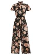 Matchesfashion.com Erdem - Ellamay Dutch Petal Print Silk Jumpsuit - Womens - Black Multi