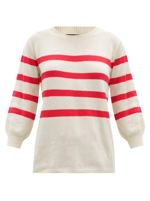 Ladies Rtw A.p.c. - Lizzy Cropped-sleeve Striped Cotton-blend Sweater - Womens - Cream Stripe