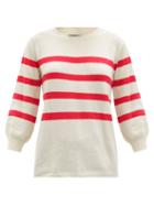 Ladies Rtw A.p.c. - Lizzy Cropped-sleeve Striped Cotton-blend Sweater - Womens - Cream Stripe