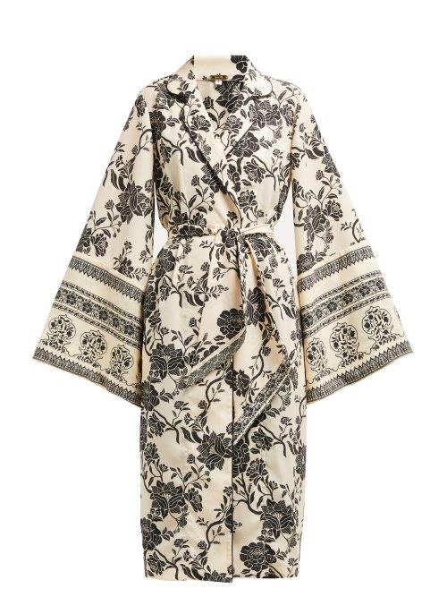 Matchesfashion.com Johanna Ortiz - Two Seasons Sash Tie Georgette Kimono Jacket - Womens - White Black