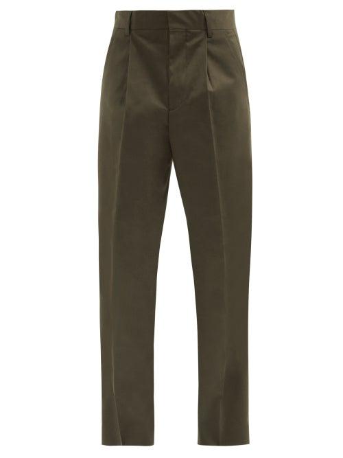 Matchesfashion.com Another Aspect - Single-pleated Wool-blend Trousers - Mens - Green