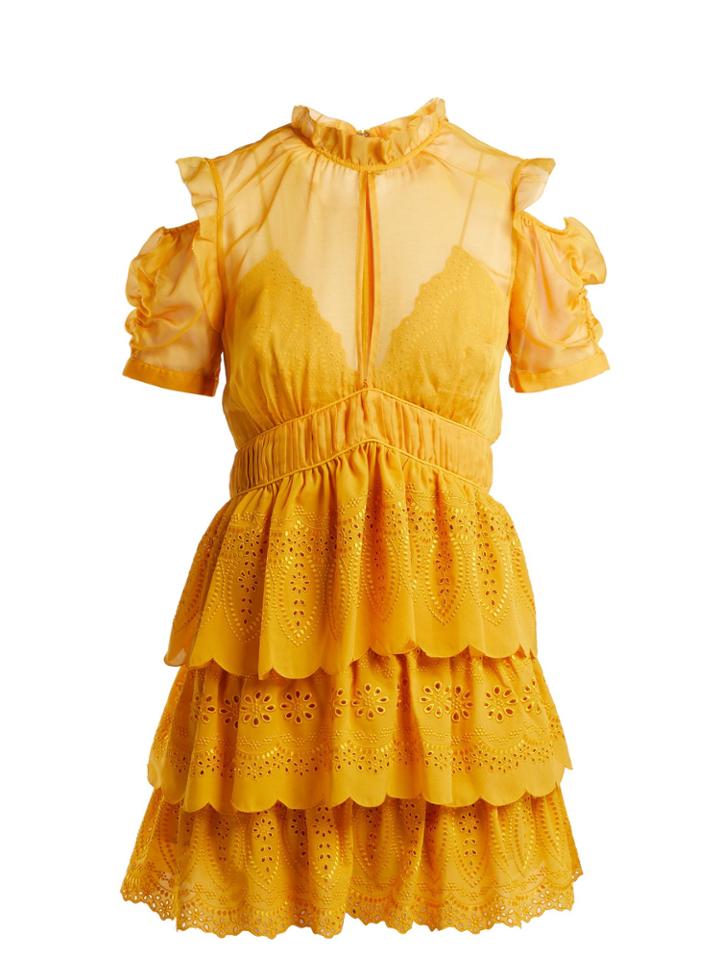Self-portrait Embroidered Tiered Mini Dress