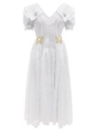 Matchesfashion.com Chopova Lowena - Exaggerated-collar Lace Midi Dress - Womens - White