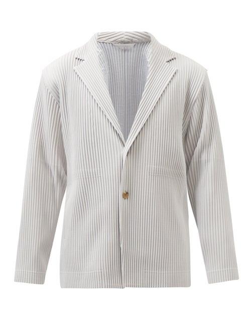 Homme Pliss Issey Miyake - Technical Pleated Blazer - Mens - Light Grey