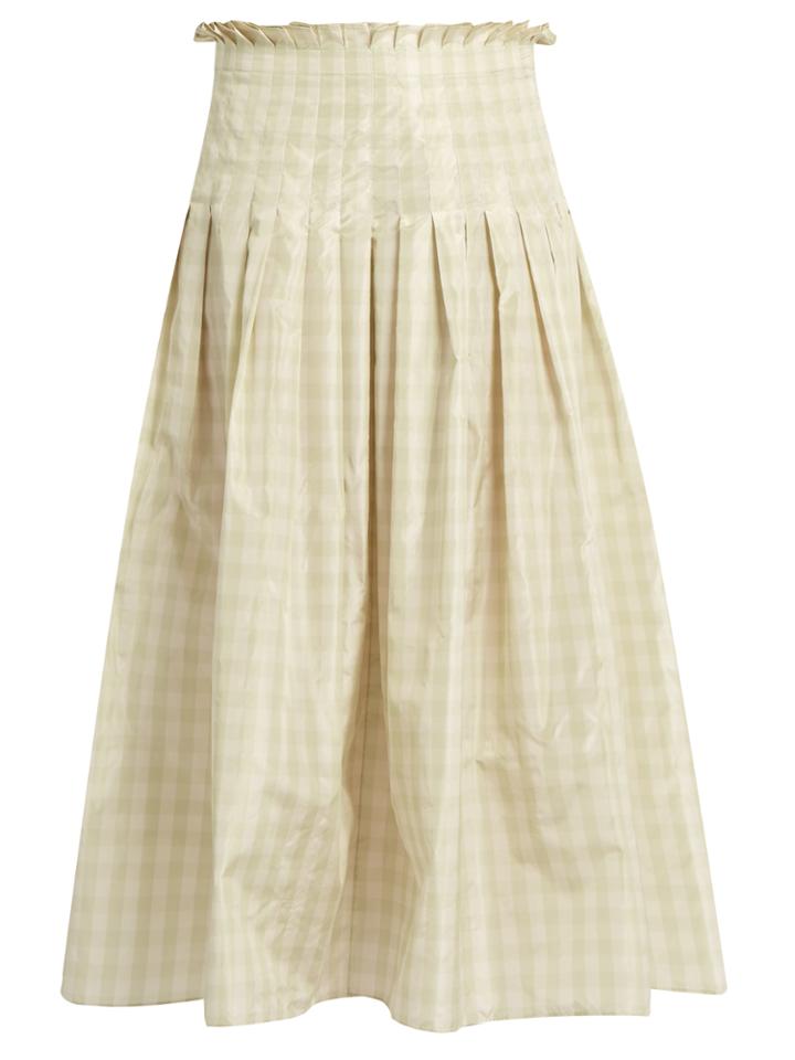 Valentino Pleated Silk-taffeta Gingham Midi Skirt
