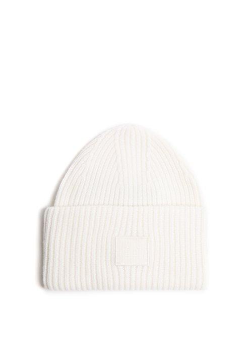 Matchesfashion.com Acne Studios - Pansy S Face Ribbed Knit Beanie Hat - Mens - White