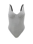 Matchesfashion.com Fendi - Ff-jacquard Low-back Swimsuit - Womens - White Black