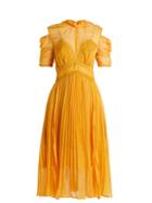 Matchesfashion.com Self-portrait - Ruffle Trimmed Pleated Dress - Womens - Yellow