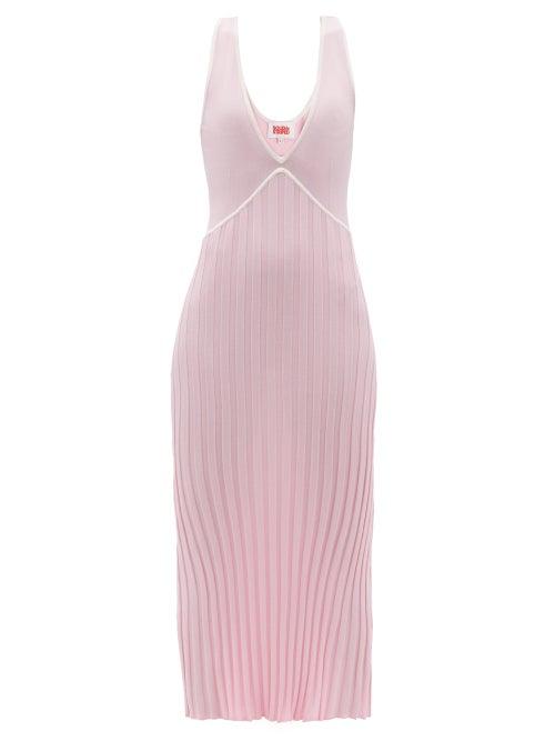 Matchesfashion.com Solid & Striped - The Aubrey V-neck Rib-knit Jersey Dress - Womens - Light Pink