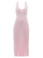 Matchesfashion.com Solid & Striped - The Aubrey V-neck Rib-knit Jersey Dress - Womens - Light Pink