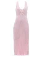 Matchesfashion.com Solid & Striped - The Aubrey V-neck Rib-knit Jersey Dress - Womens - Light Pink