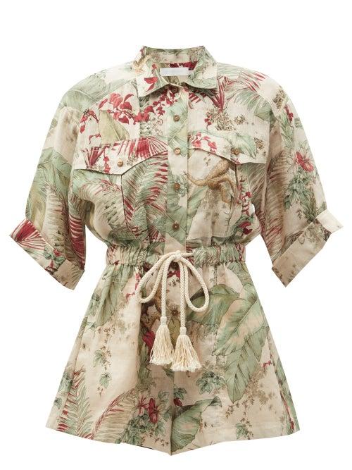 Matchesfashion.com Zimmermann - Cassia Jungle-print Jumpsuit - Womens - Green Multi