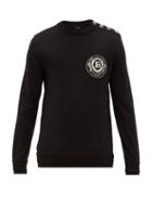 Matchesfashion.com Balmain - Beaded Crest Appliqu Wool Sweater - Mens - Black