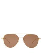 Matchesfashion.com Bottega Veneta - Logo Engraved Aviator Metal Sunglasses - Womens - Black Gold