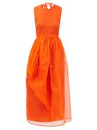 Cecilie Bahnsen - Fang Cutout-back Gathered Cotton-organdy Dress - Womens - Orange