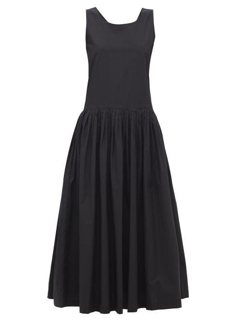 Matchesfashion.com Sara Lanzi - Bow-back Pleated Cotton Midi Dress - Womens - Black