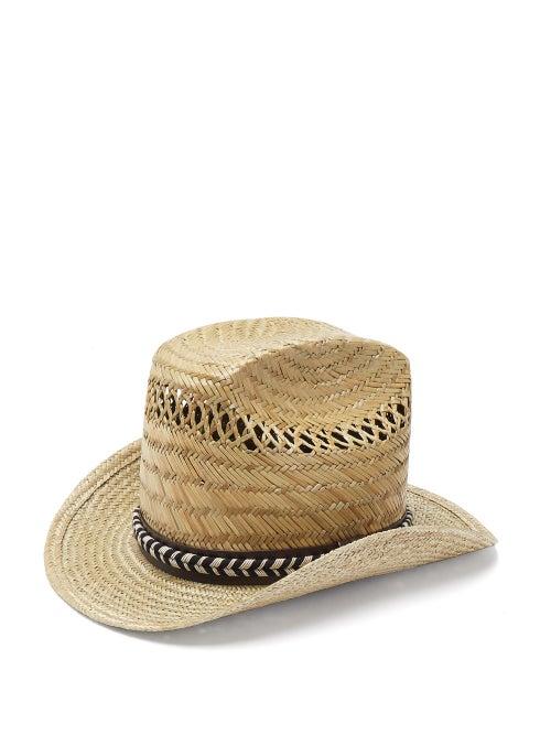 Matchesfashion.com Saint Laurent - Leather And Braid-trimmed Straw Hat - Mens - Beige