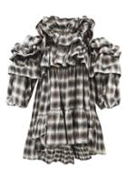 Vaquera - Ruffled Off-the-shoulder Gingham Silk Dress - Womens - Black White
