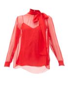 Matchesfashion.com Valentino - Pussy Bow Silk Chiffon Blouse - Womens - Red