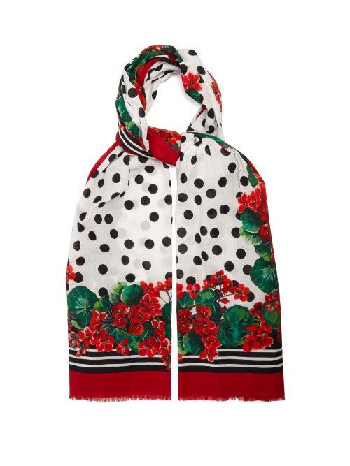 Matchesfashion.com Dolce & Gabbana - Portofino Floral Print Cotton Gauze Scarf - Womens - Red