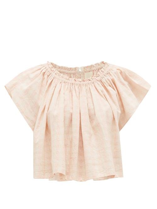Matchesfashion.com Anaak - Haveli Gathered Striped Cotton Blouse - Womens - Light Pink