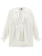 Ladies Beachwear Les Vacances D'irina - Hazy Nipple Gathered Sheer Cotton-voile Shirt - Womens - Ivory