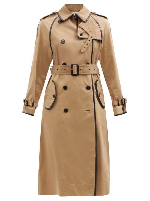 Saint Laurent - Leather-trimmed Gabardine Trench Coat - Womens - Beige