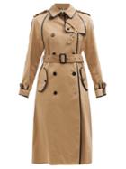 Saint Laurent - Leather-trimmed Gabardine Trench Coat - Womens - Beige