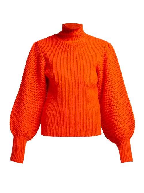 Matchesfashion.com Chlo - Balloon Sleeve High Neck Chunky Wool Blend Sweater - Womens - Red