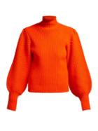Matchesfashion.com Chlo - Balloon Sleeve High Neck Chunky Wool Blend Sweater - Womens - Red