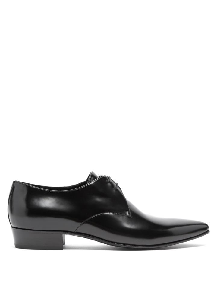 Saint Laurent Hopper Pointed-toe Leather Derby Shoes