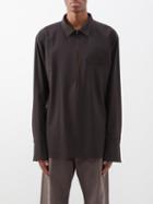 Maximilian Davis - V-neck Pleated Crepe Shirt - Mens - Dark Brown