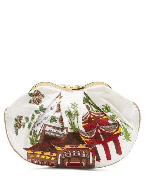 Matchesfashion.com Kilometre Paris - Chengdu And Kunming Embroidered Linen Clutch - Womens - White Multi