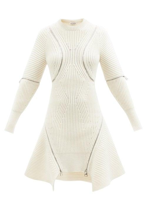 Alexander Mcqueen - Zipped Brioche-ribbed Wool-blend Dress - Womens - Ivory