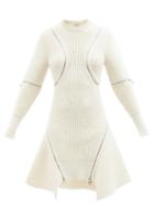 Alexander Mcqueen - Zipped Brioche-ribbed Wool-blend Dress - Womens - Ivory