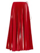 Matchesfashion.com Fendi - Pleated Drawstring Leather Midi Skirt - Womens - Red