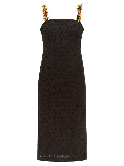 Matchesfashion.com Staud - Beaded Broderie Anglaise Midi Dress - Womens - Black