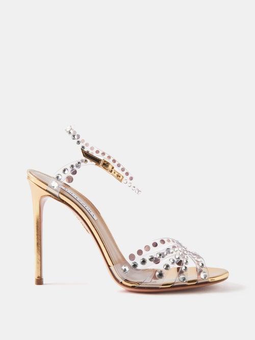 Aquazzura - Olympia 105 Metallic-leather And Pvc Sandals - Womens - Gold