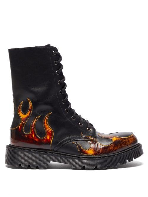 Matchesfashion.com Vetements - Flame Appliqu Leather Boots - Mens - Black