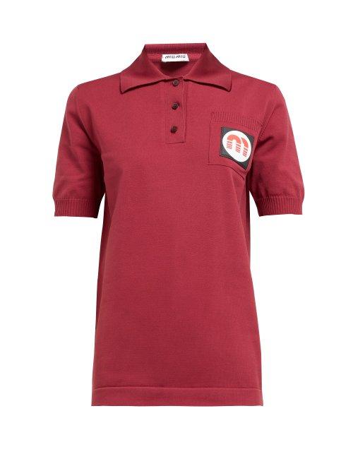 Matchesfashion.com Miu Miu - Logo Patch Technical Knit Polo Shirt - Womens - Burgundy