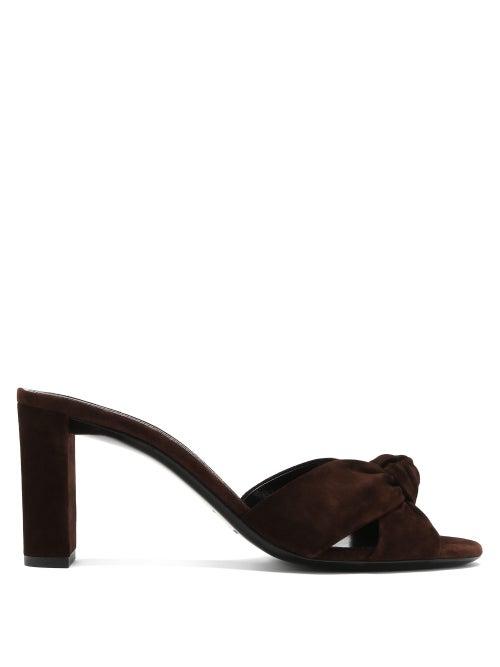 Matchesfashion.com Saint Laurent - Bianca Knotted Suede Mule Sandals - Womens - Dark Brown