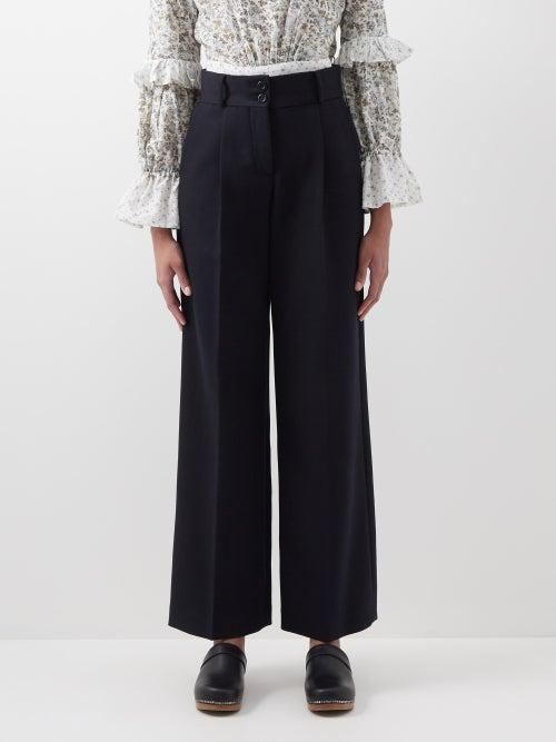 See By Chlo - High-rise Cotton-twill Wide-leg Trousers - Womens - Navy