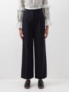 See By Chlo - High-rise Cotton-twill Wide-leg Trousers - Womens - Navy