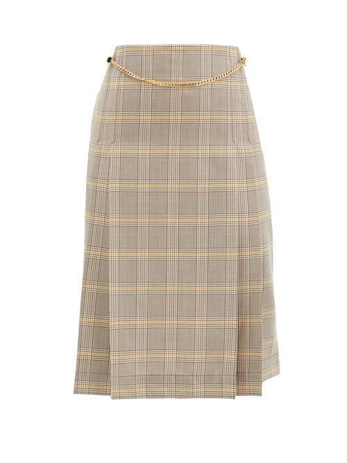 Matchesfashion.com Victoria Beckham - Belted Pleated Checked-wool High-rise Skirt - Womens - Grey