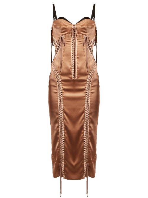 Matchesfashion.com Dolce & Gabbana - Corset Style Satin Dress - Womens - Beige