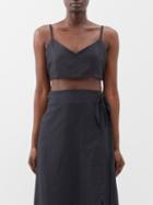 Asceno - Ezra Organic-linen Cropped Top - Womens - Black